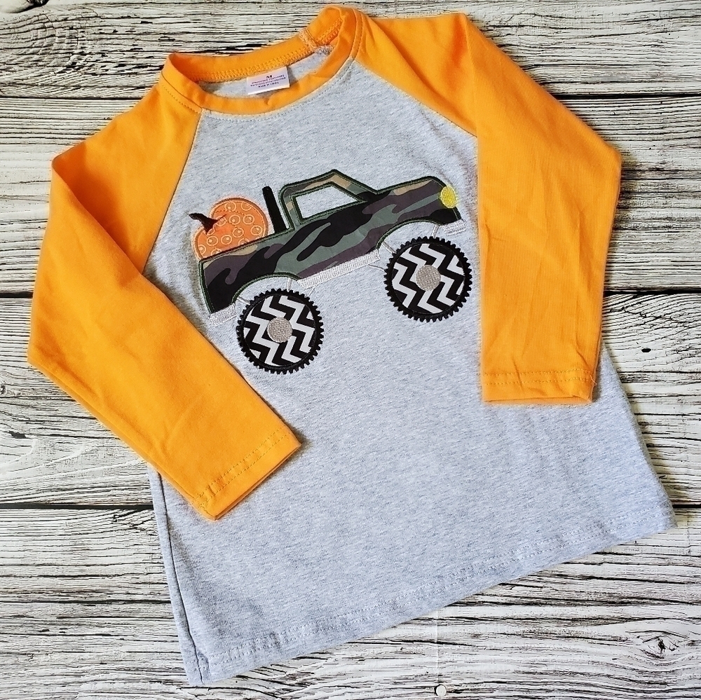 Halloween Fall Long-Sleeve Raglan Monster Truck With Pumpkin Unisex